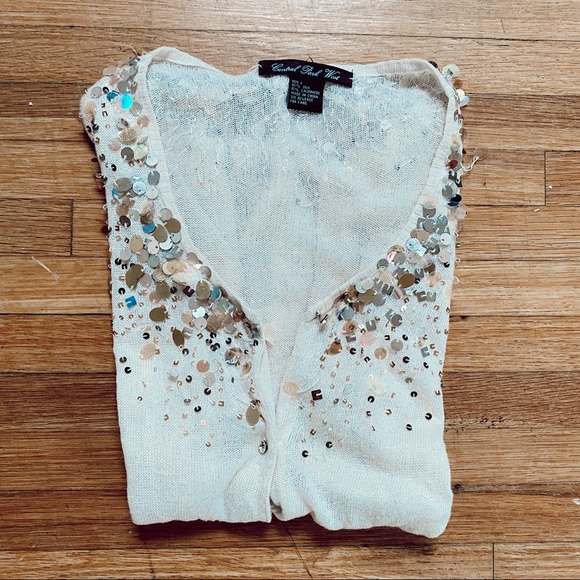 CASHMERE sequin cardigan w/ rhinestone buttons - Picture 5 of 5